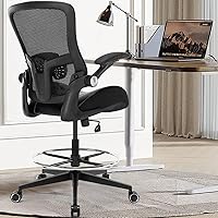 Drafting Chair, Tall Office Chair with Flip-up Armrests, Standing Desk Chair Counter Height Office Chairs with Footrest and Adjustable Lumbar Support Black