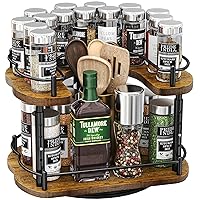 Revolving Spice Rack Organization Lazy Susan Organizer - Height Adjustable Spinning Turntable for Cabinet Pantry Kitchen Seasoning, 12 inches, Solid Wood, Black