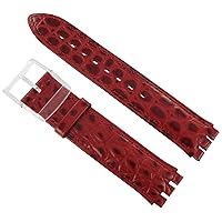 17mm Croco Grain Leather Padded Stitched Red Watch Band Regular Jeremy Fits Swatch