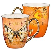 Christian Art Gifts Ceramic Coffee & Tea Mug 14 oz Large Inspirational Bible Verse Mug for Women: Grace, Lead-free and Novelty Butterfly Mug with Gold Accents, Orange and Multicolor Floral