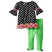 Bonnie Jean Girls Dotted Flower Fall Dress Outfit Set, Black, 12-24 Months