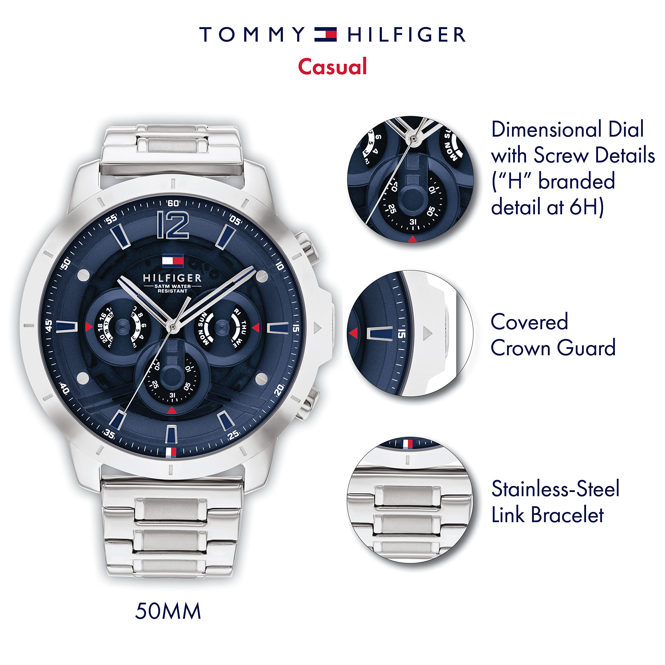 Tommy Hilfiger Men's Stainless Steel Case and Link Bracelet Watch, Color: Silver (Model: 1710492)