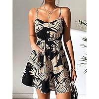 Fall Dresses for Women 2023 Tropical Print Button Front Cami Dress Dresses for Women (Color : Black, Size : X-Small)