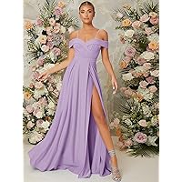 Dresses for Women Cold Shoulder Split Thigh Dress (Color : Lilac Purple, Size : X-Small)