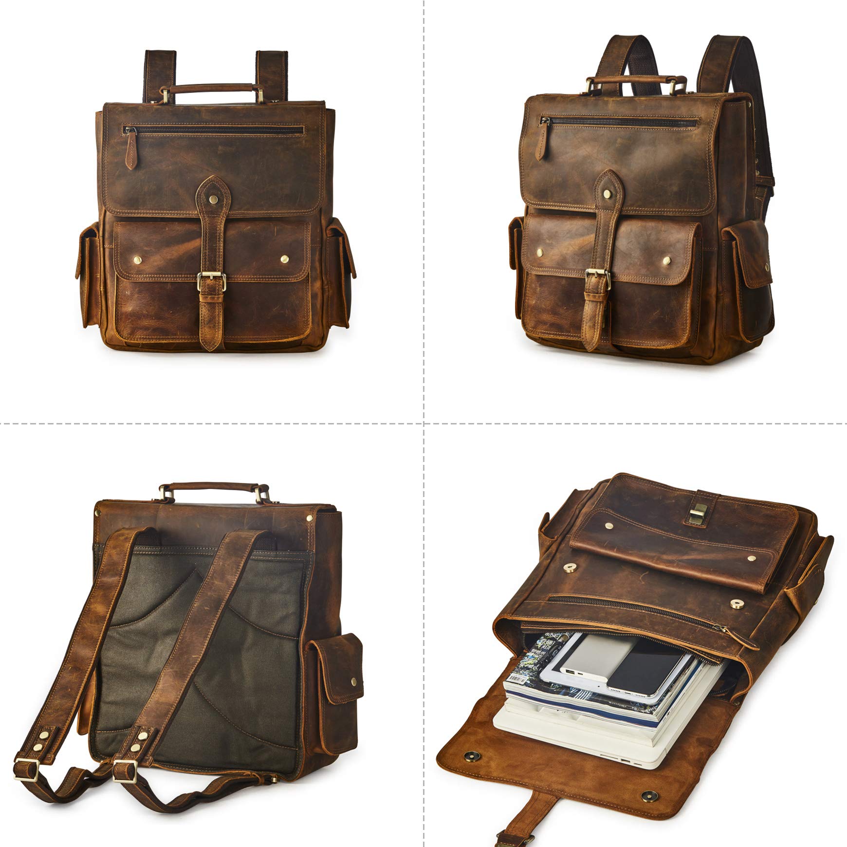 BRASS TACKS Leathercraft Backpack for Men Women Vintage Full Leather Rucksack Laptop Casual Travel Daypack