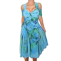 Plus Size Women Cold Shoulders Blue Floral Cocktail Cruise Dress