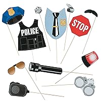 Police Party Photo Stick Props - Birthday Party and Photo Booth Accessories - 12 Pieces