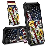 Case for Motorola Moto G Stylus 5G with Detachable Card Holder Slot Kickstand Dual Layer Heavy Duty Shockproof Cover Hidden ID Cash Credit Wallet Case, USA Flag Sunflower