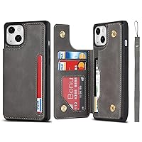 Jaorty Compatible with iPhone 14 Luxury PU Leather Case with Card Holder,Cash Slots,Stand Function Back Wallet Case Flip Wrist Strap Double Magnetic Clasp Protective Case for iPhone 14 6.1