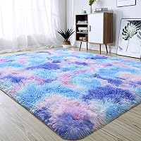 junovo Soft Rainbow Area Rugs for Girls Room, Fluffy Colorful Rugs Cute Floor Carpets Shaggy Playing Mat for Kids Baby Girls Bedroom Nursery Home Decor, 4ft x 6ft Tie-Dyed Purple