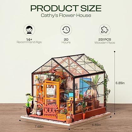 ROBOTIME DIY Dollhouse Wooden Miniature Furniture Kit Mini Green House with LED Best Birthday Gifts