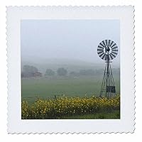 3dRose qs_91545_1 Nebraska Sandhills, Farm Windmills, Sunflower Field - US26 GHA0093 - Gayle Harper - Quilt Square, 10 by 10-Inch