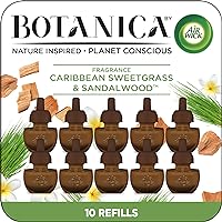 Botanica by Air Wick Plug in Scented Oil Refill, 10ct, Caribbean Sweetgrass and Sandalwood, Air Freshener, Eco Friendly, Essential Oils