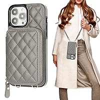 Bocasal Crossbody Wallet Case for iPhone 13 Pro Max, RFID Blocking PU Leather Zipper Handbag Purse Flip Cover, Kickstand Folio Case with Card Slots Holder Wrist Strap Lanyard 5G 6.7 Inch (Grey)