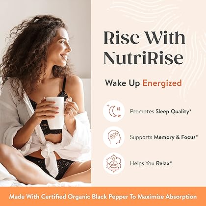 NutriRise Organic Ashwagandha Root Capsules with Black Pepper, 1300mg, Natural Stress & Mood, Thyroid, and Immune Support Supplement, Nootropic for Focus & Energy, Gluten Free, 120 Count