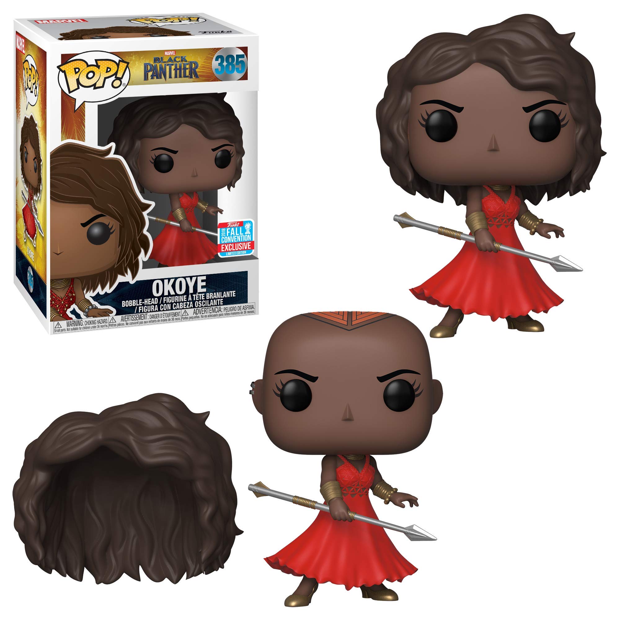 Pop! Marvel: Black Panther - Okoye with Red Dress and Removable Wig, Fall Convention Exclusive