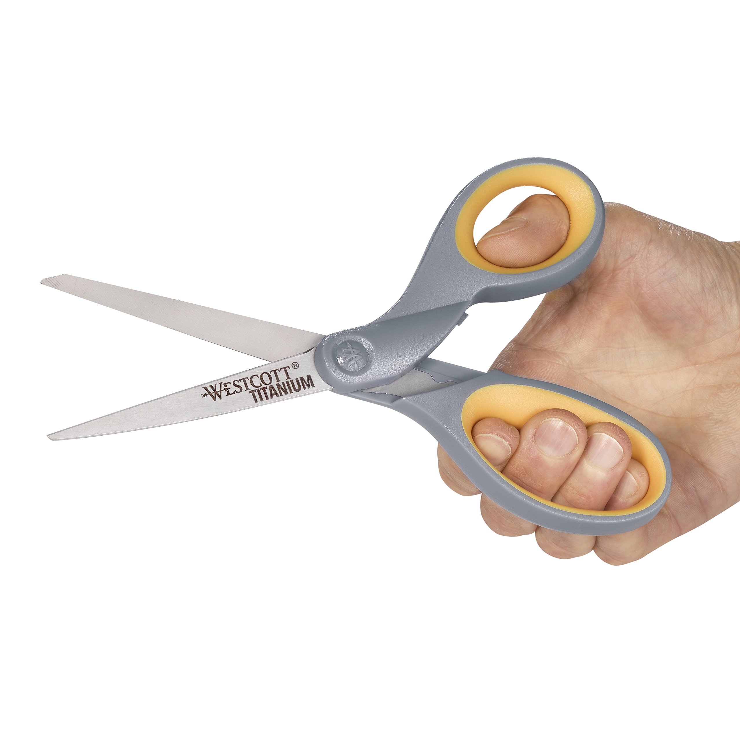 Westcott ‎17598 8-Inch Titanium Scissors For Office and Home, Yellow/Gray, 4 Pack