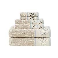 Madison Park Serene 100% Cotton Bath Towel Set Luxurious Floral Embroidered Cotton Jacquard Design, Soft and Highly Absorbent for Shower, Multi-Sizes, Blue, 4