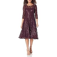 S.L. Fashions Women's Short Sleeve Tea Length Fit and Flare Dress (Petite Missy) Special Occasion