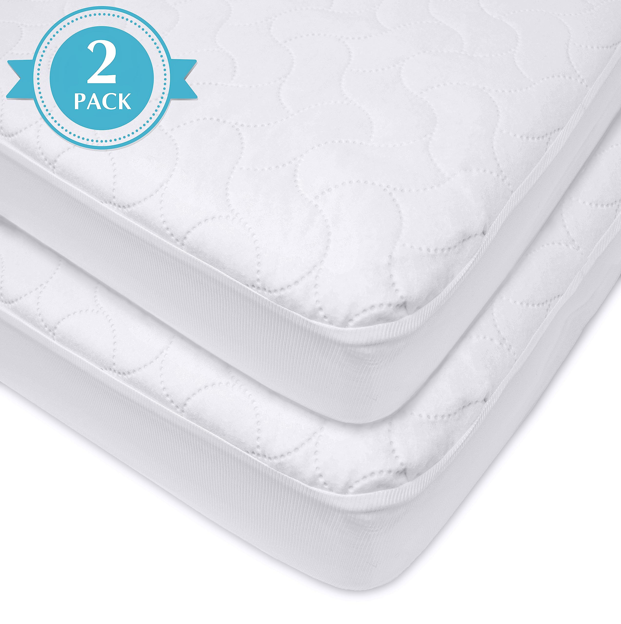 American Baby Company Waterproof Fitted Quilted Crib and Toddler Protective Pad Cover, White (Pack of 2), for Boys and Girls