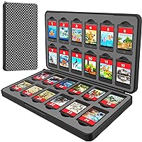 Switch Game Case Storage 24 Games Card and 24 Micro SD Cartridge Slots, Switch Game Holder for Nintendo Switch/OLED/Lite, Portable Switch Game Card Case with Magnetic Closure, Plaid Grey Black
