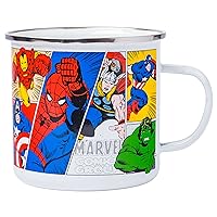 Silver Buffalo Retro Vintage Panel Marvel Comics Avengers Camper Coffee Mug Featuring Captain America, Hulk, Thor, Spider-Man, Black Widow, and Iron Man, 21 Ounces