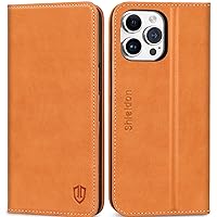 SHIELDON Case for iPhone 15 Pro Max 5G, Genuine Leather Wallet Folio Magnetic RFID Blocking Credit Card Slots Kickstand Shock-Absorbent TPU Shell Case Compatible with iPhone 15 Pro Max 6.7