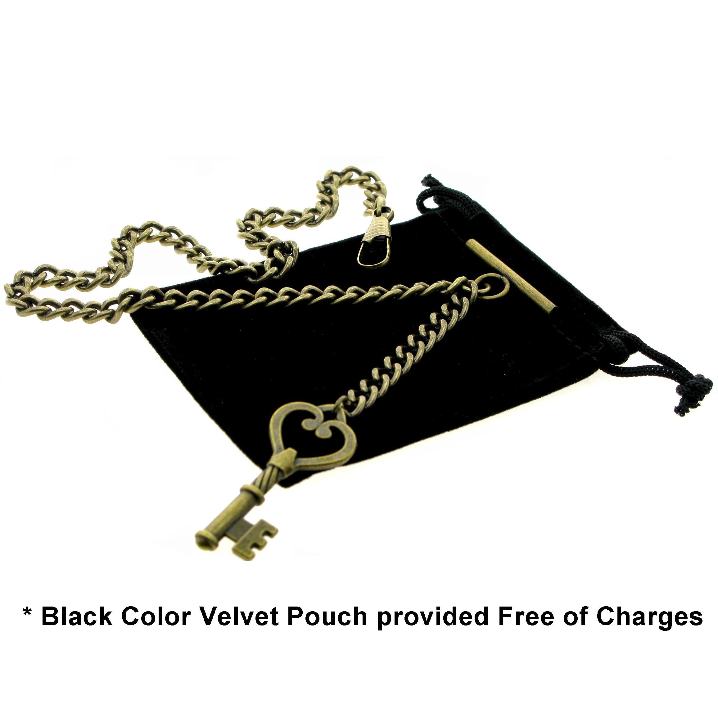 Albert Chain Pocket Watch Chains for Men Antique Brass Plating with Antique Key Design Fob T Bar AC19