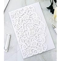 Wedding Invitation Cards Laser Cut Floral Design Invites Pocket for Bridal Showers, Engagement Parties, Invitation Covers(White,100pcs)