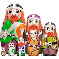 AEVVV Vikings Nesting Dolls Set of 7 pcs - Russian Nesting Dolls for Boys - Muñecas Rusas - Scandinavian Viking Home Decor