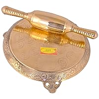 Shiv Shakti Arts® Handmade Pure Brass Chakla Belan Round Polpat-Roti Roller/Chapati maker | Rolling Pin Mughal Design (2 Piece,Chakla Belan set)