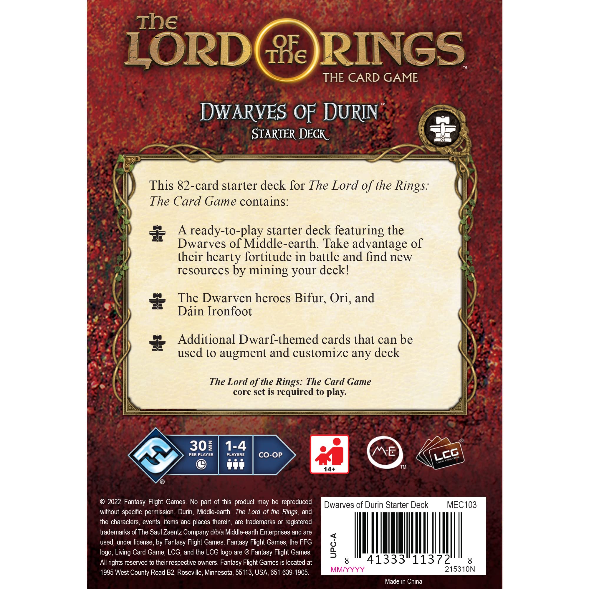 Fantasy Flight Games The Lord of The Rings The Card Game Dwarves of Durin Starter Deck - Cooperative Adventure Game, Strategy Game, Ages 14+, 1-4 Players, 30-120 Min Playtime, Made