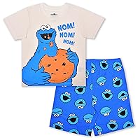 Sesame Street Elmo, Cookie Monster and Oscar Boys T-Shirt and Short Pants Set for Infant and Toddlers – White/Orange/Grey