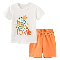 HOMAGIC2WE Toddler Girl 100% Cotton Shirt Short Pants Sets Cute Animal Cartoon Applique Summer Outfits Set