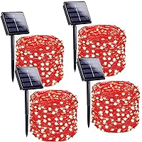 Solar String Lights Outdoor, 4-Pack Each 100 LED Solar Christmas Twinkle Lights Outside, Waterproof Copper Wire with 8 Modes Solar Fairy Lights for Garden Yard Tree Wedding Christmas Decor (Red)