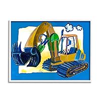 Stupell Industries Yellow Excavator with Blue Border, Design by Bealook Kids White Framed Wall Art, 11 x 14