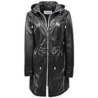 Womens Real Leather Hooded Parka Coat 3/4 Knee Length Style Tyra