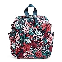 Vera Bradley Women's Performance Twill Convertible Small Backpack, Cabbage Rose Cabernet, One Size