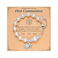 Rosary Cross Pearl Bracelet Baptism Communion Catholic Confirmation Easter Gifts for Girls Granddaughter Daughter Niece