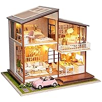 Spilay DIY Dollhouse Miniature with Wooden Furniture,DIY Dollhouse Kit Large Villa Model with LED Light & Music Box,1:24 Scale Creative Room Gift for Adult Teenager(Slow Time)