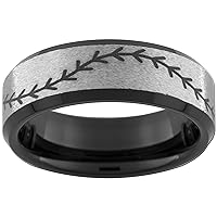 7mm Baseball Stitching Black Stone Finish Tungsten Comfort Fit Wedding Ring Sizes 5-15(Full & Half)