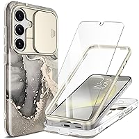 GVIEWIN for Samsung Galaxy S24 Case with Slide Camera Cover + Screen Protector,[Military Grade Drop Tested][Full-Body Protection]Marble Design Shockproof Protective Phone Case 6.2