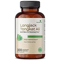 Longjack Tongkat Ali Extra Strength Energy & Stamina Support - Non-GMO, 300 Vegetarian Capsules
