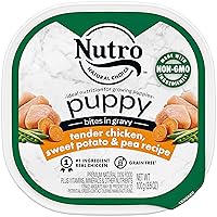 NUTRO PUPPY Grain Free Natural Wet Dog Food Bites in Gravy, Tender Chicken, Sweet Potato & Pea Recipe, 3.5 oz. Trays (Pack of 24)