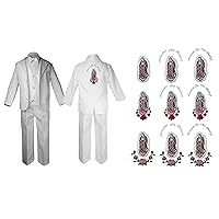 Baby Boy Christening Baptism First Communion Formal White Paisley Suit Silver Guadalupe Maria on Back SM-20
