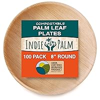 Compostable Palm Leaf Plates - 8 Inch Round [100-Pack] Disposable Heavy Duty Microwave Safe - Biodegradable & Eco-Friendly - Like Bamboo Plates
