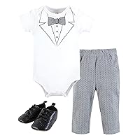 Hudson Baby Unisex Baby Cotton Bodysuit, Pant and Shoe Set, Tweed Bow Tie, 6-9 Months