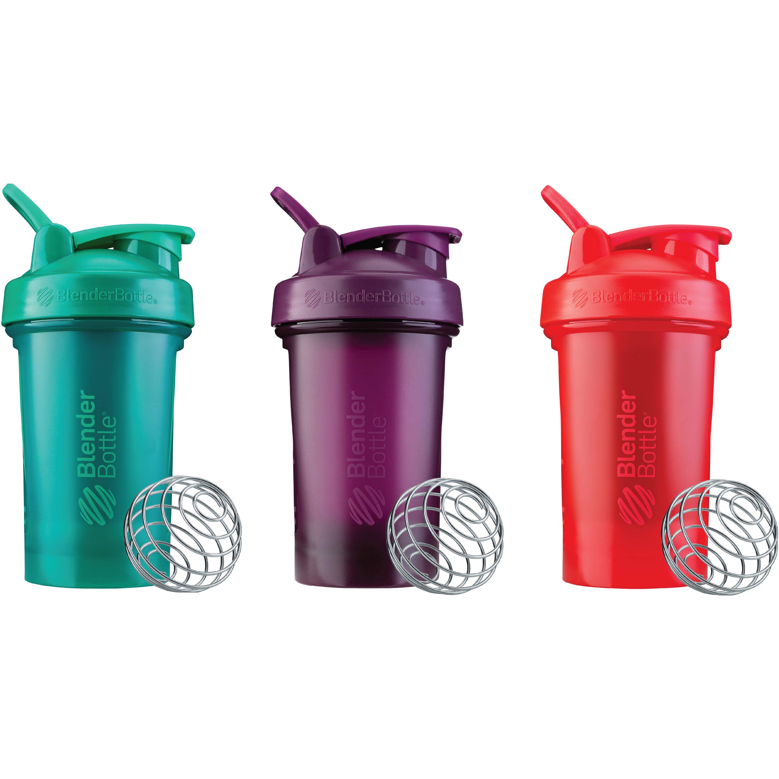 BlenderBottle Classic V2 Shaker Bottle Perfect for Protein Shakes and Pre Workout, 20-Ounce (3-Pack) Red, Green, and Plum