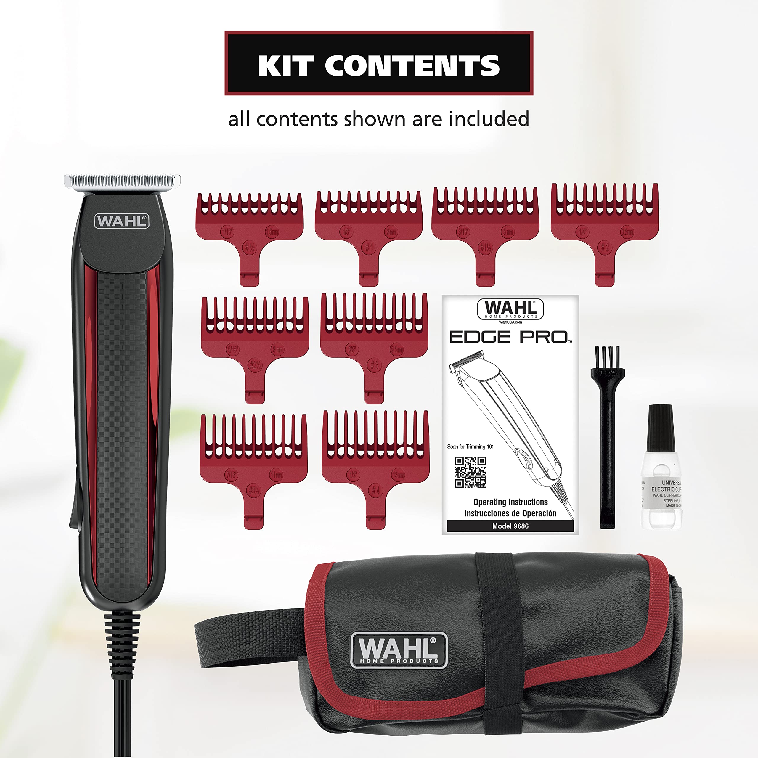 Wahl Edge Pro Bump Free Corded Beard Trimmer for Men Touch Up Trimmer & Grooming Detailer Kit – Perfect for Edging Beards, Mustaches, Hair, & Stubble, – Model 9686-300
