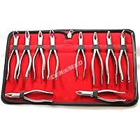 New German Stainless 10 Pcs Dental Extraction Extracting Forceps kit with Zipper Pouch CYNAMED Brand